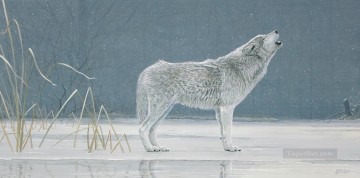 heulender Wolf im Schnee Ölgemälde